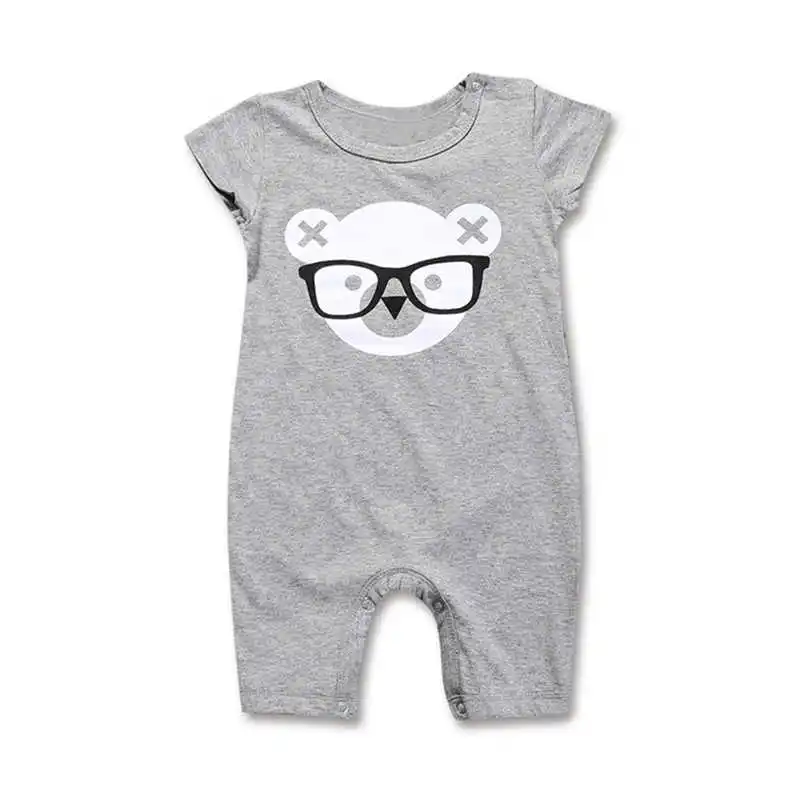 Комбинезоны для новорожденных мальчиков и девочек; хлопковый комбинезон с рисунком медведя; Новинка; милый комбинезон для малышей; летняя одежда с короткими рукавами - Цвет: Grey