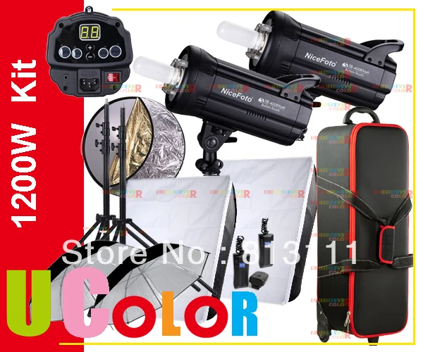 

1200W Studio Strobe Flash Fan Cooled Light KIT Rolling Carry Case 2x 600W TB600B Lighting