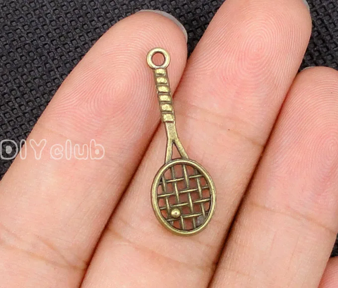 100pcs Antique бронзовым покрытием 2 сторонний теннис подвески ракетки подвеска 29x10
