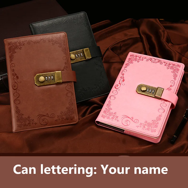 Vintage password book multi function with a lock diary A5 account book