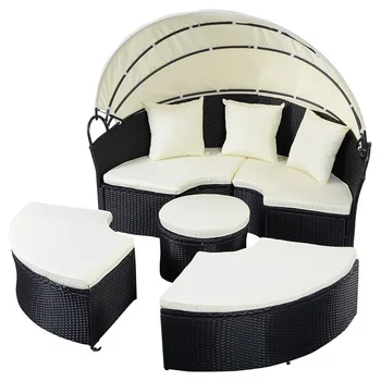 

2-in-1 Outdoor Patio Rattan Round Retractable Canopy Daybed Strong and Sturdy Construction Outdoor Furniture Sets