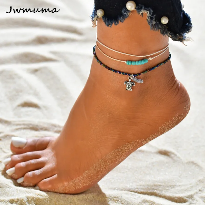 

Fashion Multi-style Turtle Pendant Multi-layer Women's Anklet Beads Bracelet on The Leg Beach Anklet for Women Foot Jewelry Gift