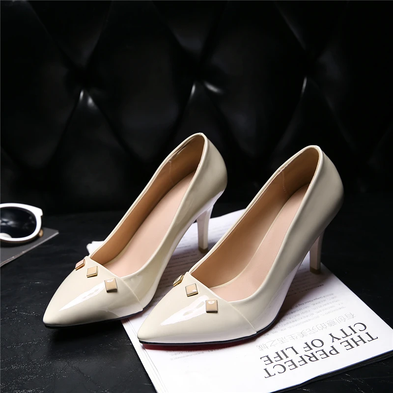 

New Arrive Fashion Concise Women Thin Heels Shoes Woman Patent Leather Pumps Pointed Toe Elegant Ladies Girl Female High Heels