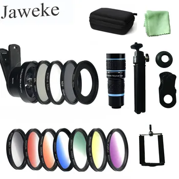 

JAWEKE 18pcs Monocular for Mobile phone Telephoto Lens Full Set Fisheye lens Wide Angle Macro CPL ND Star Lens for smartphone