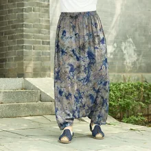 Новое поступление осень жидкости Большой промежности Брюки для девочек мужской путешествия Дамские шаровары удобные хлопковые льняные шаровары индийские мешковатые Брюки для девочек 100802