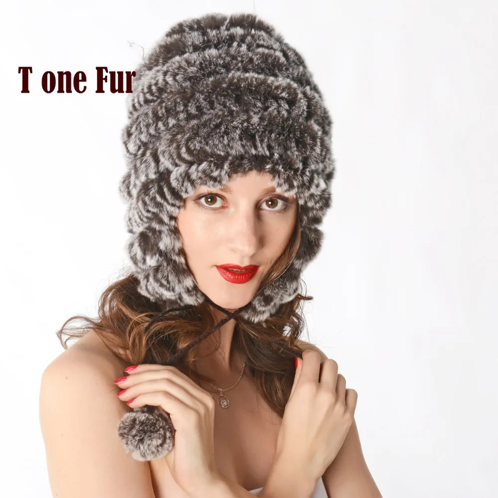 Женский зимний теплый реальный, натуральный, подлинный головной убор из кроличьего меха, зимняя теплая шапка,, KNT8356