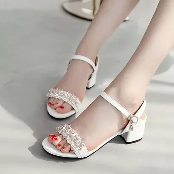 

Big Size 11 12 13 14 15 16 17 18 19 high heels sandals women shoes woman summer ladies Water drill open toe thick heel buckle