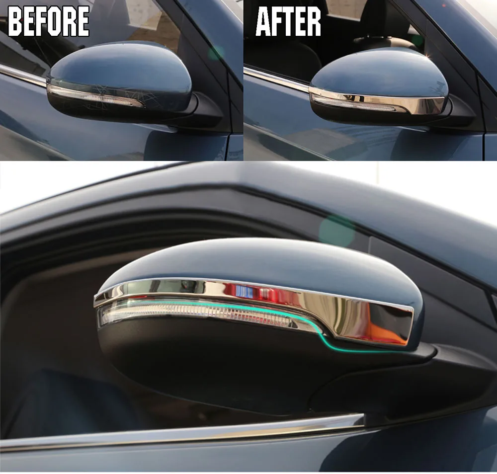 Side Mirror Chrome Cover Trim Molding Overlay Strip Rear View Bezel