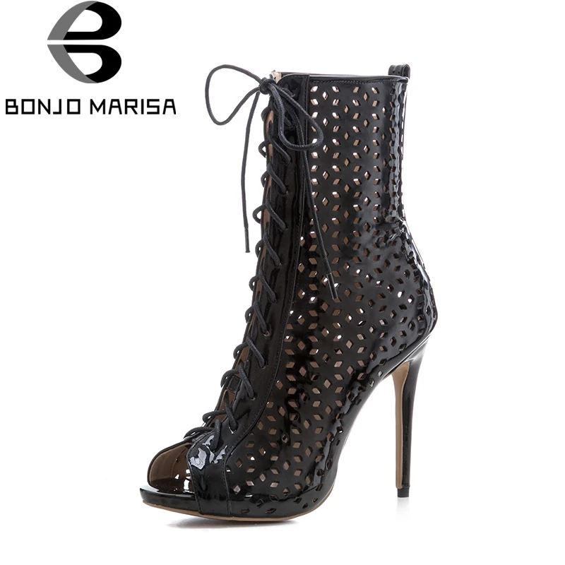 

BONJOMARISA New Big Size 33-43 Brand Design Shoes Summer Boots Thin High Heels Top Quality Party Gladiator Shoes Women