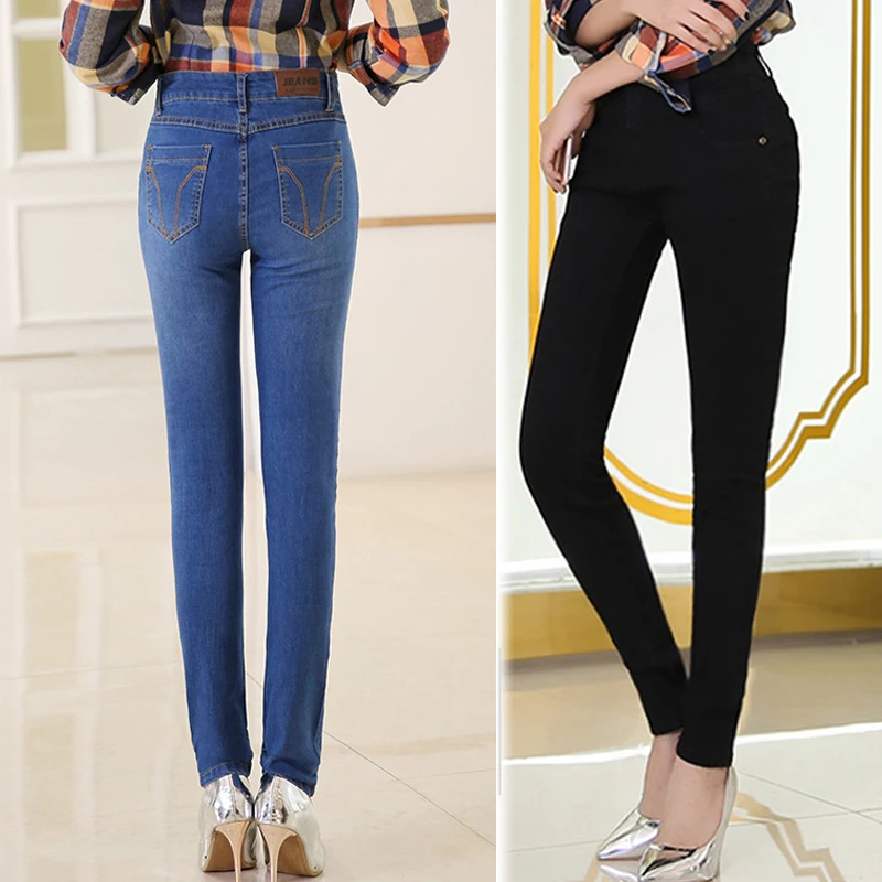 2018 Autumn Pencil Jeans Woman Vintage High Waist Elastic Plus Size ...