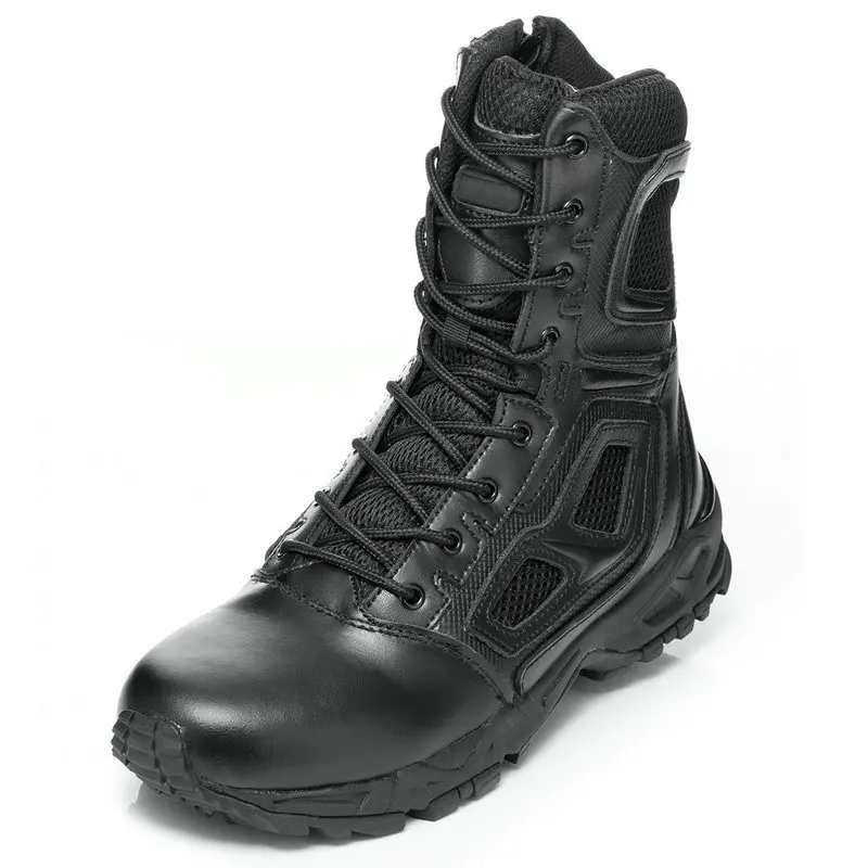 Новые уличные, из натуральной кожи; на шнуровке; лёгкие сапоги в стиле «милитари» высокое из воловьей кожи с накладкой спереди тактический фонарь кемпинг дезерты высокие ботинки для походов - Цвет: high boots black