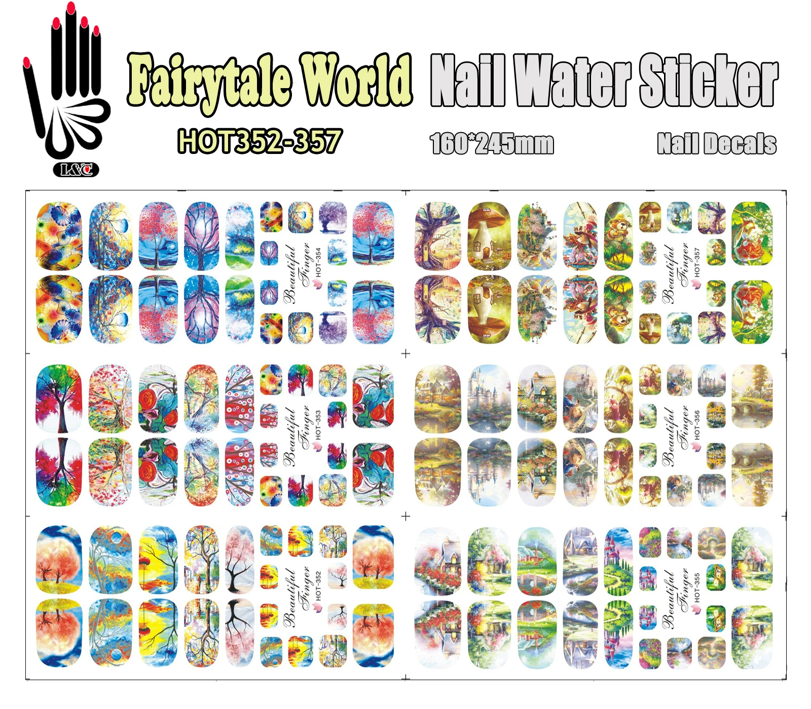 

6 Sheets/Lot Art Nail HOT352-357 Fairytale World Full Cover Nail Film Nail Art Water Sticker Decal For Nail Art (6 DESIGNS IN 1)