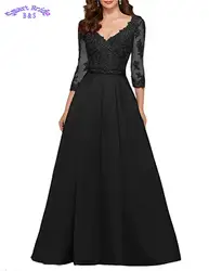 Для женщин v-образным вырезом линии вышитый бисером сатин вечернее платье для выпускного вечера длинное официальное вечернее платья с