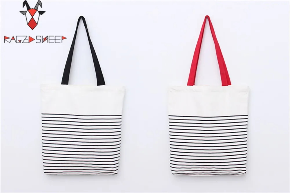 

Raged Sheep Fashion Tote Shopping Bags Cotton Grocery Bags Folding Stripe Print Shopping Cart Eco Grab Bag