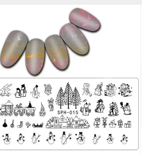 Рождество и Хэллоуин шаблон ногтей штамповки пластины изображения Konad Штамповка ногтей маникюр шаблон ногтей штамп инструменты 1 шт. 6*12 см - Цвет: SPH15