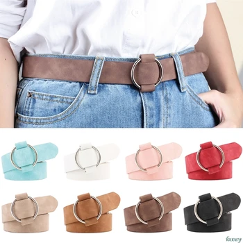 

Retro Women Lady Belt Metal Boho Faux Leather Round Buckle Waist Belt Waistband