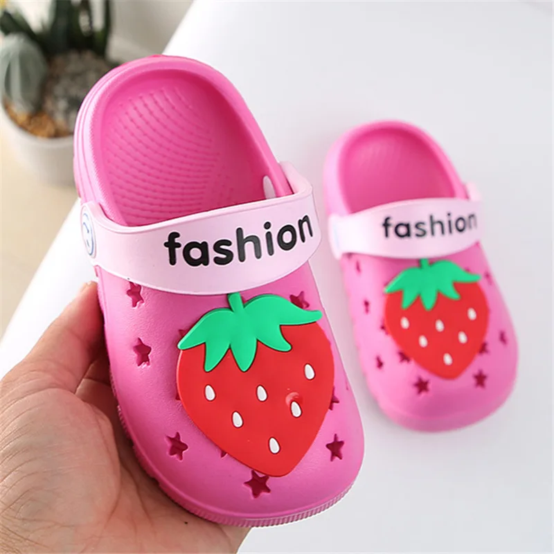 Kids Girls Slippers Children Flip Flops Barefoot Child Cartoon Fruit Strawberry Beach Shoes Swimming Slipper Summer For Baby