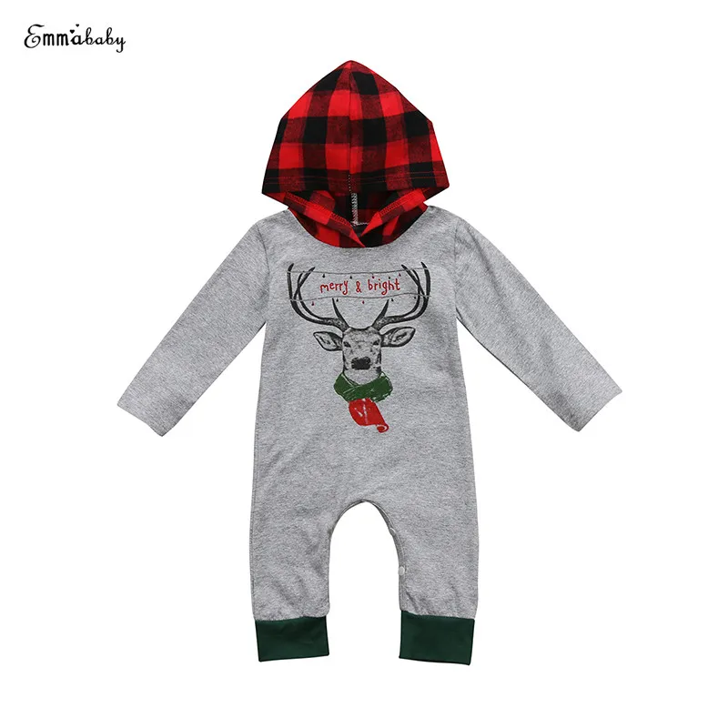 Emmababy Рождество для новорожденных с принтом оленя с капюшоном комбинезон одежда для малышей 0-24 м