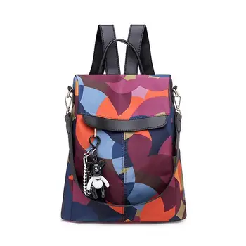 

Women Nylon Heart Colorfull Print Bear Drop Waterproof Backpack Casual Teenage Girls School Bag