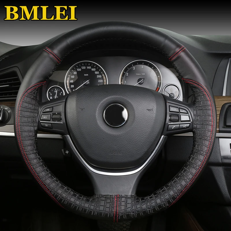 

DIY Steering Wheel Cover Soft Anti slip 100% Genuine Leather Cowhide Braid With Needle Thread Car-Styling Interior Accessories