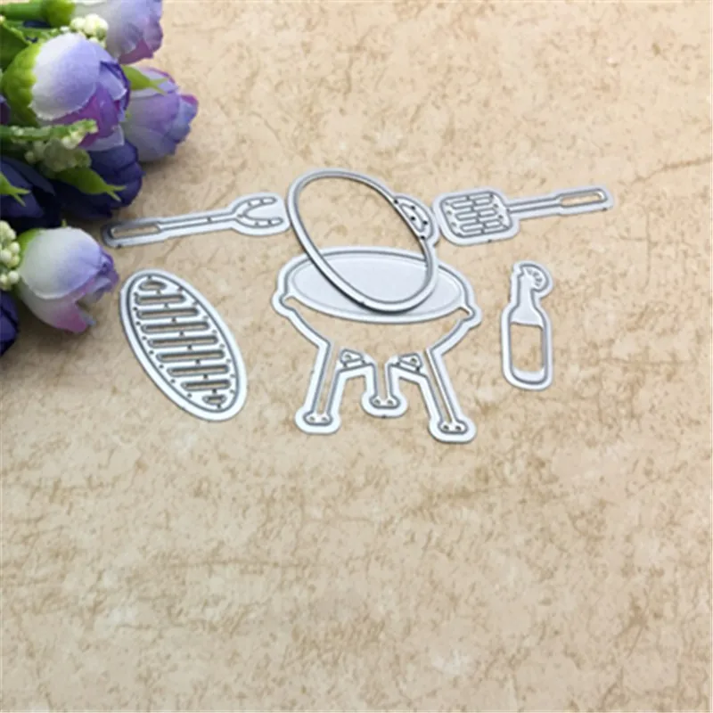 

1Set DIY Metal Cutting Dies & Clear Rubber Stamp Set BBQ Kitchen Tool Stamp with Dies for Card Making Scrapbooking Decor
