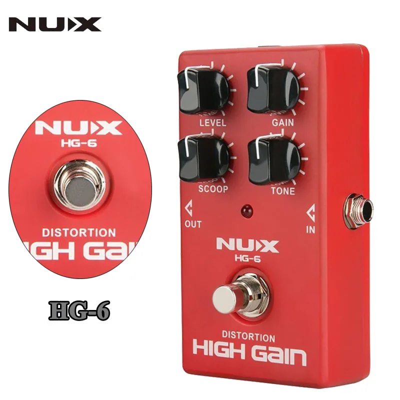NUX HG 6 Guitar Distortion High Gain Electric Guitar Effect Pedal Heavy Metal Rock Bypass Red