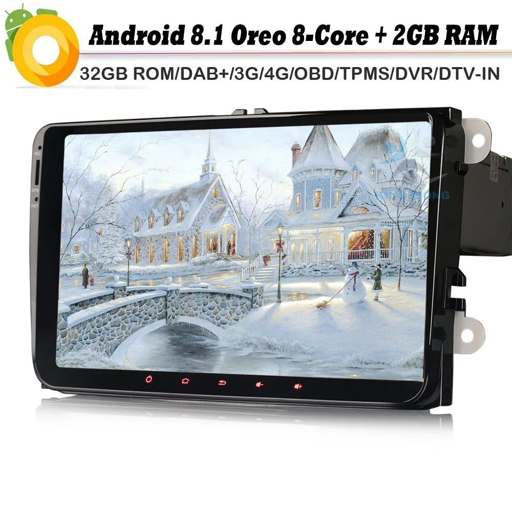Octa Core Android 8.0 Autoradio Car Multimedia Player for VW Passat CC Golf Polo DAB+ SatNav WiFi 4G GPS Radio DVR OBD2 DVT-IN