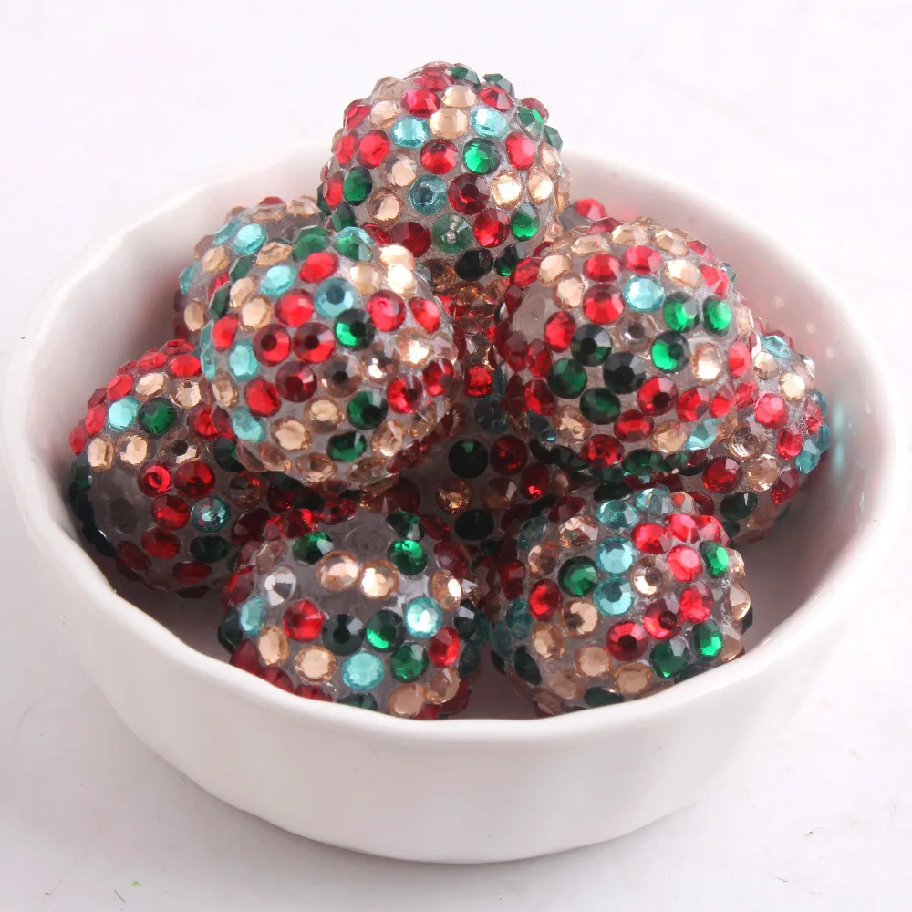 

Kwoi vita Red/green/champagne rainbow 100pcs/lot 20mm Chunky Resin Rhinestone Ball Beads for Chunky