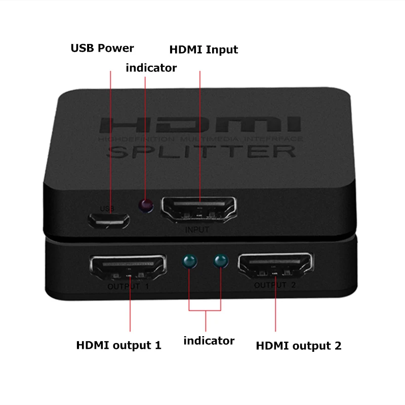 Переключатель Trumsoon HDMI сплиттер 1x2 адаптер 4K 1080p коммутатор 1 в 2 выхода для ТВ