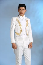 Latest Coat Pant Design White Applique Costume Tailcoat Men Suit Slim Fit 2 Piece Show Blazer Performaance Stage Tuxedo Vestidos