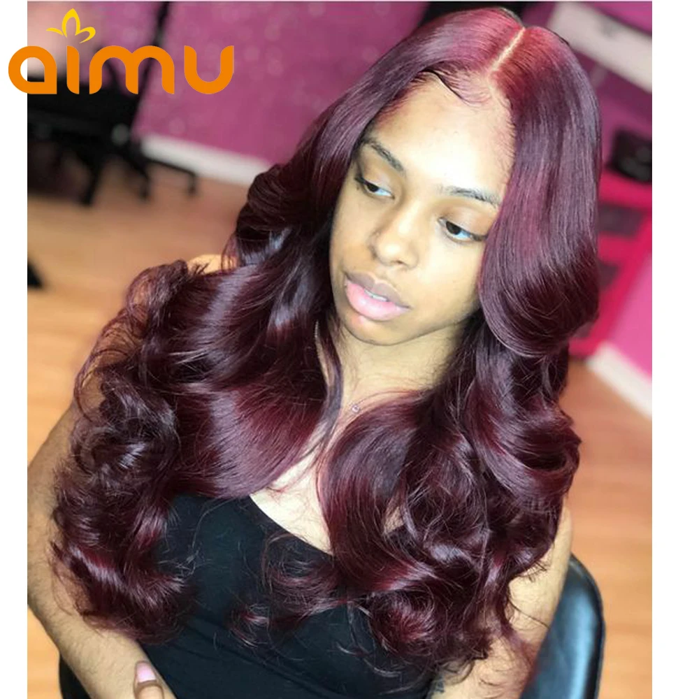 13x6 Deep Part 99j Colored Red Human Hair Wigs Burgundy Human Hair Wigs For Black Women With Baby Hair Wavy Wigs Aimu Hair Lace Front Wigs Aliexpress