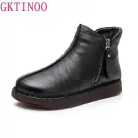 GKTINOO 2018 Women Boots With Fur Winter Warm Real Leather Handmade Boots Flat Shoes Genuine Leather Boots for Women