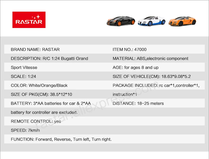 RASTAR лицензированные RC автомобиль 1:24 Bugatti Гранд Спорт Витесс высокое Скорость Весы модель автомобиля Дети Игрушечные лошадки Дистанционное управление Car 47000