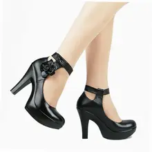 women’s fashion Platform genuine leather thick high heel OL high heel shoes flower platform shallow mouth