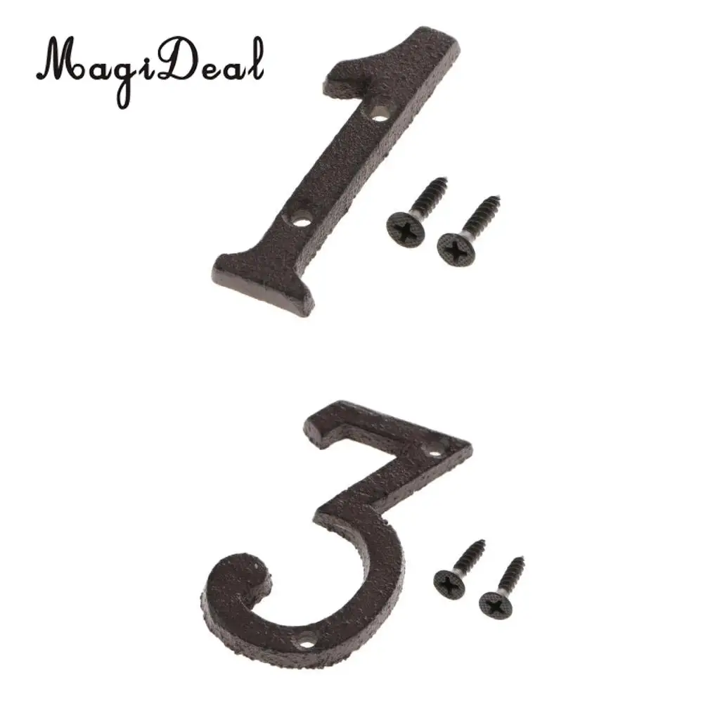 2pcs Cast Wrought Iron Black Antique House Door Number Signs Digits Sticker Plate 1 3
