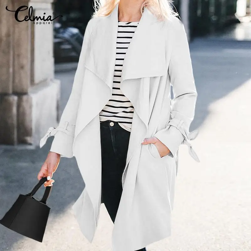 

Oversized Celmia 2019 Spring Autumn Women Solid Long Trench Coats Casual Slim Fit Lapel Cardigan Plus Size Long Sleeve Outwear