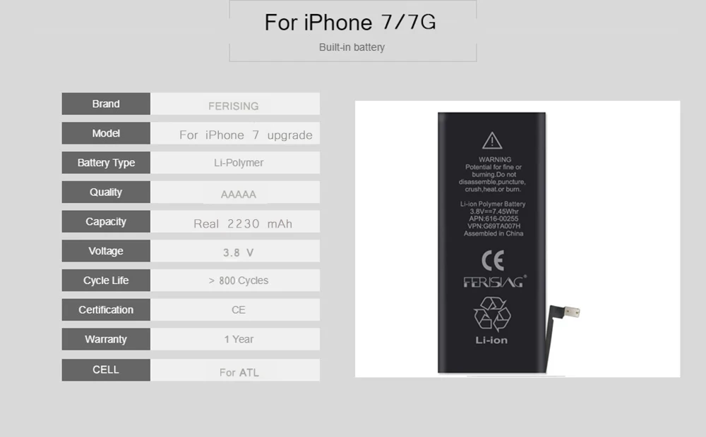 3230 мАч/3380 мАч FERISING батарея для iPhone 7 8 7P 8P Plus X большая емкость Телефона Внутренняя батарея для iPhone 7Plus 8Plus X