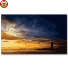 Картина по номерам художественная краска по номерам Сделай Сам порт Маяк вечернее море да ное Организация деятельности цвет тепло вечерние масса d