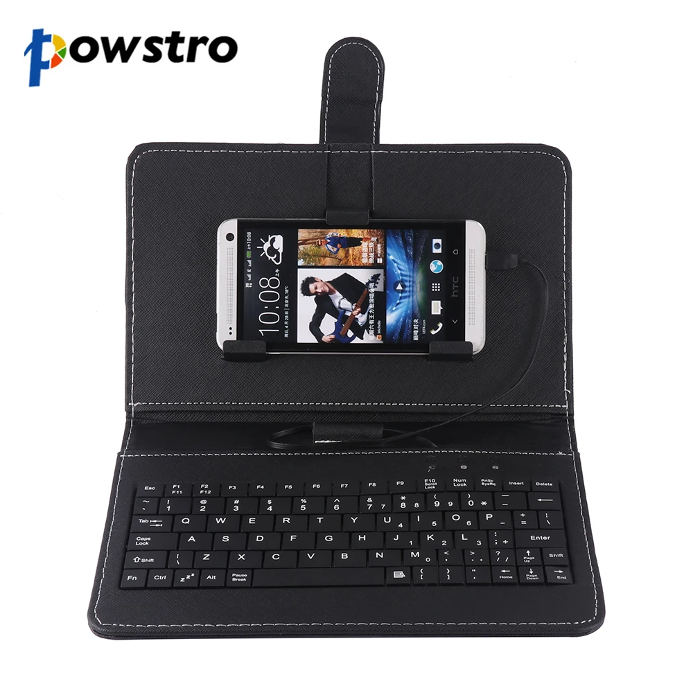 Powstro Micro USB клавиатура PU кожаный чехол для Android мобильный телефон Чехол держатель