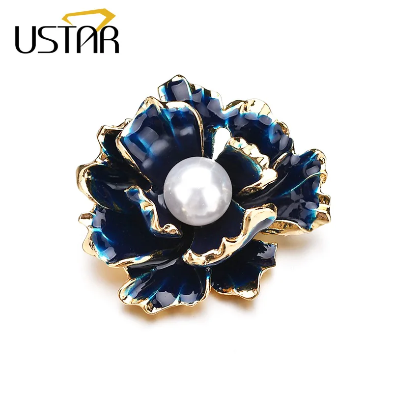 244.09 руб. |USTAR синий эмаль цветок броши булавки для женщин создан жемчуг брошь для шарфа Женская мода Свадебные украшения Рождественские подарки на вечеринку-in Броши from Украшения и аксессуары on Aliexpress.com | Alibaba Group