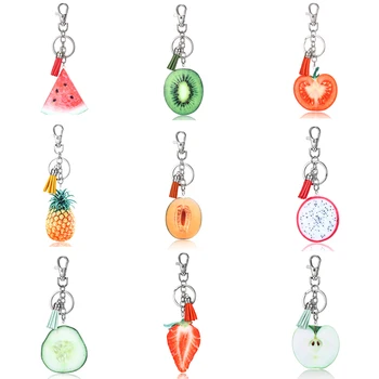 

Summer Fruit Key Chain Creative Apple Watermelon Pitaya Pineapple Kiwifruit Key rings Key Holder Fresh Fruit Keychain Jewelry
