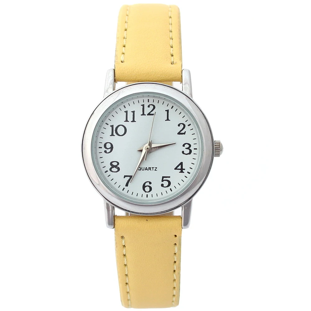 Часы Для женщин Мода Роскошный кожаный ремень для маленьких мальчиков и девочек, женские наручные часы, кварцевые наручные круглый одежда-Унисекс Спортивные Наручные Часы U12 - Цвет: Yellow