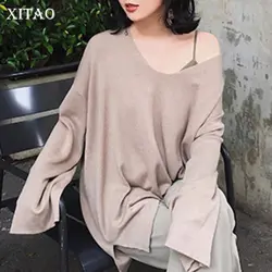 [XITAO] Для женщин 2018 Осень Корея Мода o-образным вырезом длинный рукав Повседневное вязаный свитер женский пуловер Solid Цвет свитер LJT4302