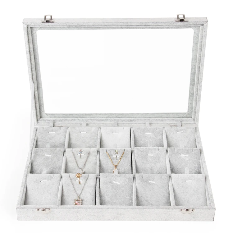 New Fashion 15 place Velvet Necklace Pendant Jewelry Organizer Box Gift Box for Jewelry Packaging Display Large Exquisite Makeup