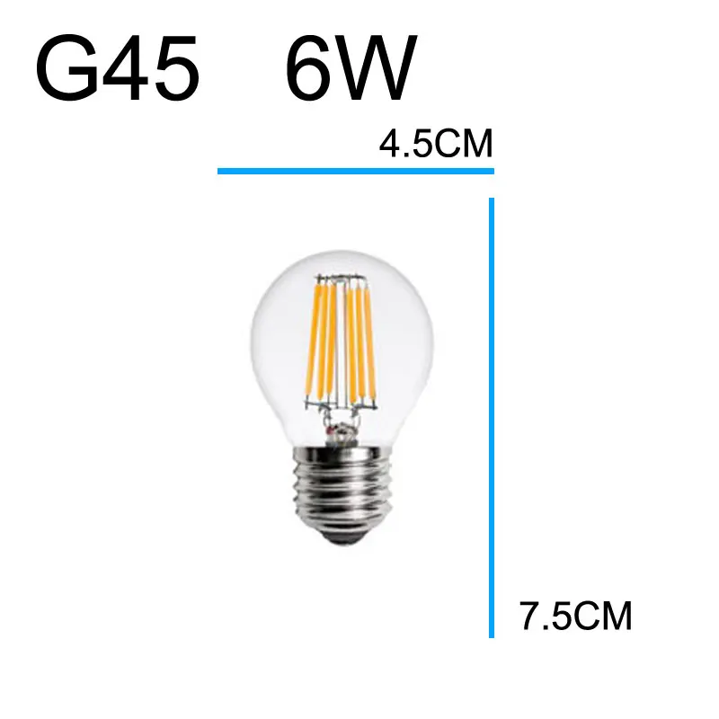 Ампулы Винтаж Светодиодная лампа Эдисона e27 e14 220V светодиодный подвесной светильник в стиле ретро 2w 4w 6w 8w СВЕТОДИОДНЫЙ нити светильник подвесные лампы Эдисона Bombillas - Испускаемый цвет: G45 E27 6Filament