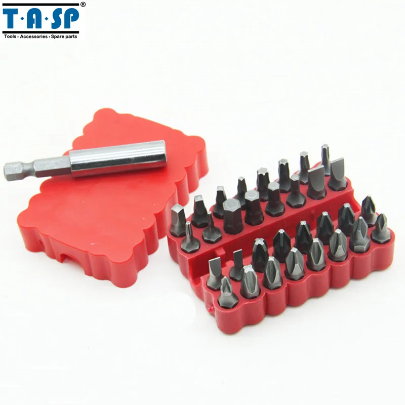 

TASP CRV Mini Screwdriver Bits Set 32PC Torx Pozi Phillips Slotted Square Heads and 1/4" Magnetic Bits Holder