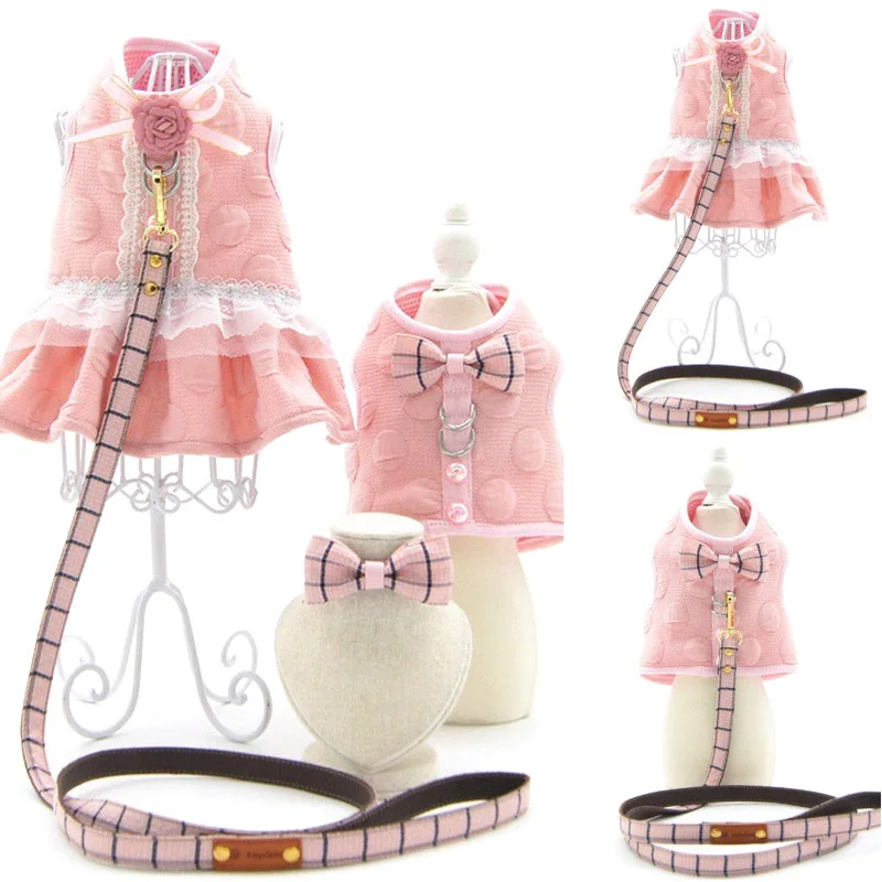 

HEYPET Pet Puppy Mesh Vest Harness and Leash Set Walking Dog Vest Clothes with Cute Dress for Small Dogs Chihuahua Yorkie
