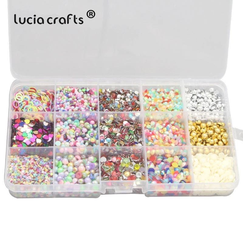 

New arrival 1 box Mix Sequin Rhinestones Half Round Imitation Pearls DIY Wedding Party Nail Art Decoration Materials F1112