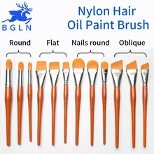 1Piece Super Quality Nylon Hair Oil Paint Brush Nails Round/Flat/Oblique Oil Painting Brush For Acrylic Painting Art Supplies