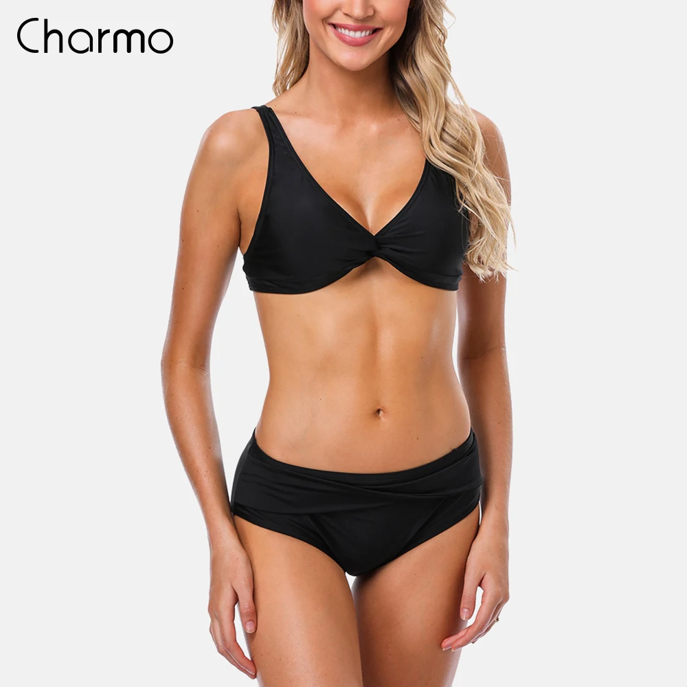 Комплект бикини Charmo женский в полоску купальный костюм с регулируемыми лямками